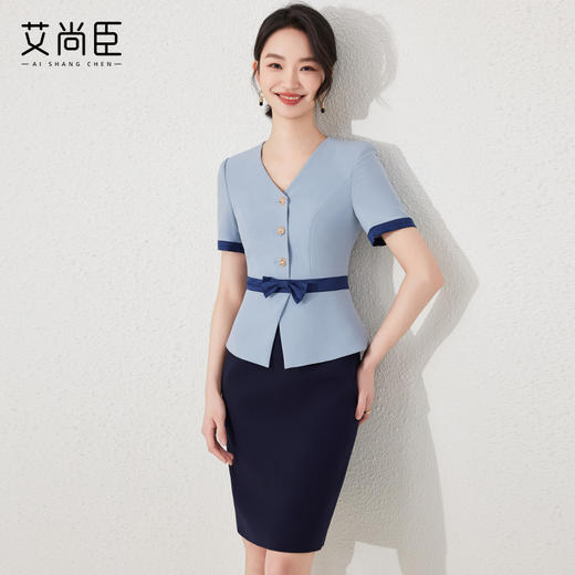 2024新款蓝色连衣裙女时尚假两件西装裙职业装职场通勤工作服裙子 商品图1