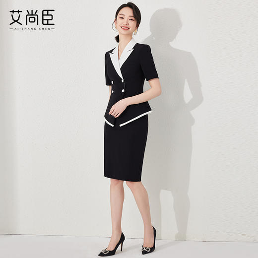 艾尚臣短袖职业西装裙子前台2024夏季修身收腰正装西服技师两件套 商品图3