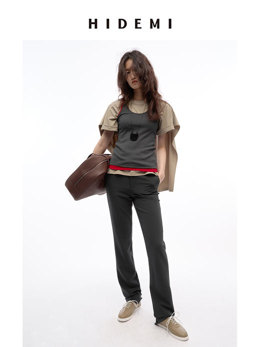 HIDEMI 小飞侠系列极简丝巾堆叠感多穿式水洗棉短袖t恤  燕麦米灰/白色/黑色 商品图0
