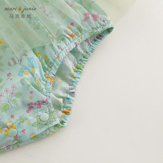 马克珍妮2024夏装新款 女童森林来信印花蝴蝶结网纱连体衣 240592 商品图4