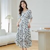 连衣裙女夏季2024新款气质中长款短袖V领雪纺碎花荷叶袖大摆长裙 商品缩略图3