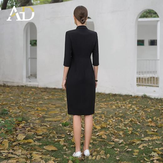 AD气质双排扣西装连衣裙女2024夏季中袖职业装正式场合连身裙黑色 商品图4