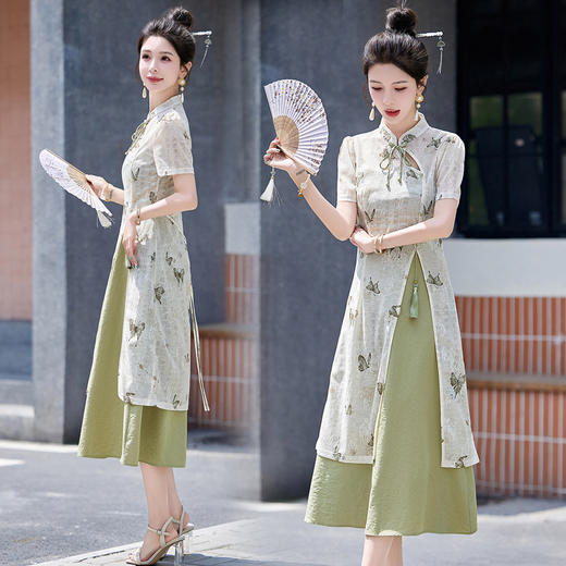 百搭新中式，蝴蝶印花连衣裙两件套HR-BX2539 商品图4