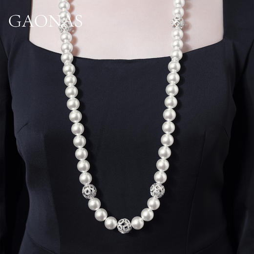 GAONAS 南海明珠14mm富婆大气白长珠项链10320XW 商品图3