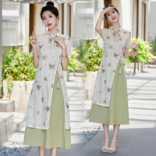 百搭新中式，蝴蝶印花连衣裙两件套HR-BX2539 商品图5