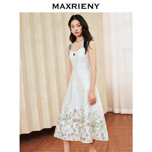 MAXRIENY浪漫花卉提花撞色飘带连衣裙2024夏季新款抹胸吊带长裙(货号:MS85DR010) 商品图1