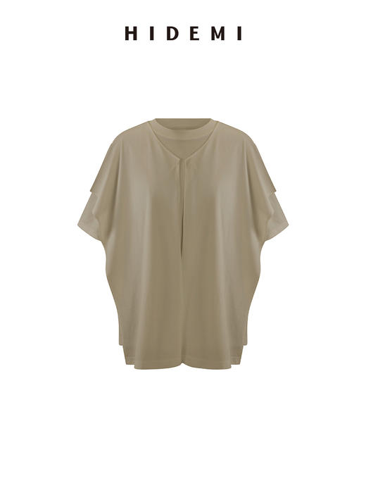 HIDEMI 小飞侠系列极简丝巾堆叠感多穿式水洗棉短袖t恤  燕麦米灰/白色/黑色 商品图13