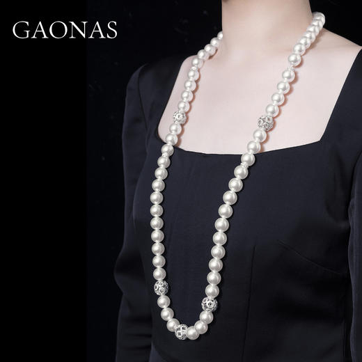 GAONAS 南海明珠14mm富婆大气白长珠项链10320XW 商品图4