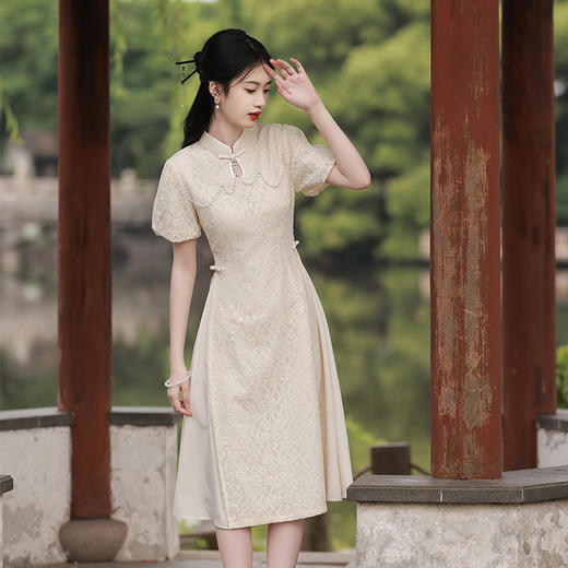 国风改良旗袍连衣裙，立领喇叭袖小众温柔风年轻款YT2665 商品图1
