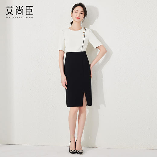 艾尚臣夏季短袖连衣裙女时尚气质假两件职业裙修身显瘦通勤裙子夏 商品图1