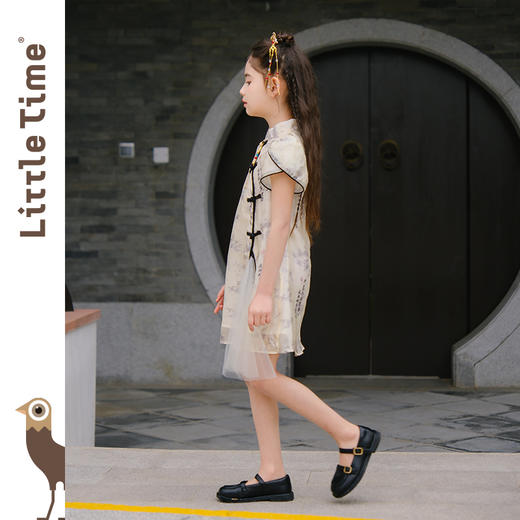 littletime女童中国风水墨旗袍短袖2024春夏新中式小女孩连衣裙 商品图2