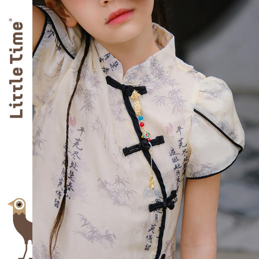 littletime女童中国风水墨旗袍短袖2024春夏新中式小女孩连衣裙 商品图1