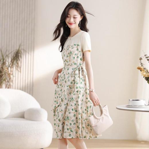 假两件碎花连衣裙女款2024夏季新款法式短袖郁金香印花荷叶边裙子 商品图3