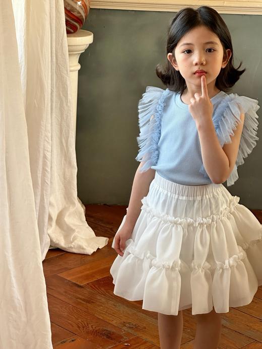 蓝色纱纱飞袖小T恤 商品图0