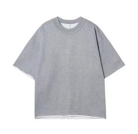 T831夏季时尚新款潮流拼接做旧男女短袖百搭休闲上衣简约宽松T恤