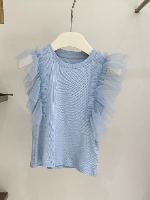 蓝色纱纱飞袖小T恤 商品图1