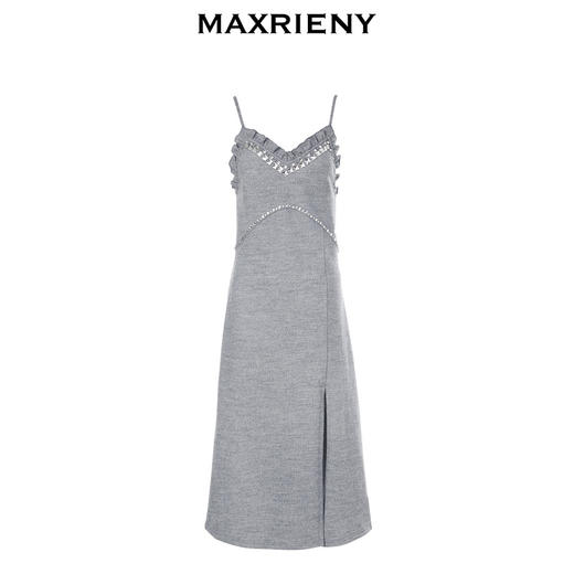 MAXRIENY吊带连衣裙钉珠a字裙设计感复古显瘦格雷系穿搭(货号:MC87DR752) 商品图4