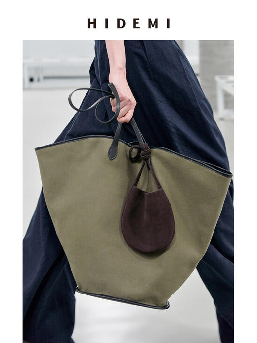 HIDEMI 军绿色帆布拼皮系列VASE TOTE艺术感花瓶托特包 大号/小号 商品图1