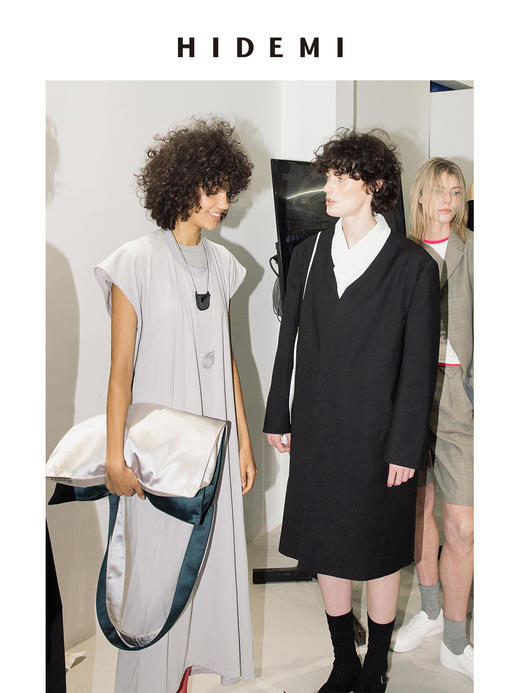 HIDEMI 极简圆领龟背感廓形落肩袖针织t连衣裙休闲感长裙 商品图4