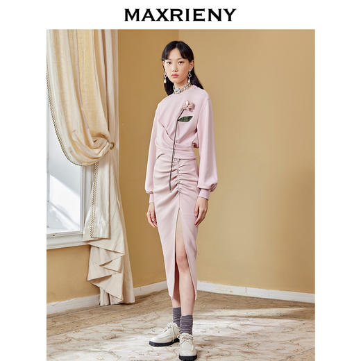 MAXRIENY高开叉抽褶包臀裙秋季高腰设计感半身裙(货号:MC87SK564) 商品图4