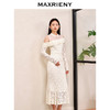 MAXRIENY精致优雅磨毛蕾丝连衣裙气质约会小白裙秋装鱼尾裙(货号:MS88DR545) 商品缩略图1