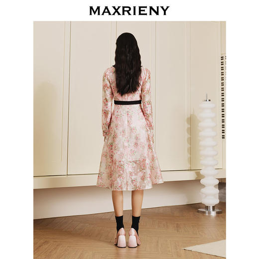 【商场同款】MAXRIENY温柔春日少女感桃花印花撞色连衣裙修身长裙(货号:MC88DR092) 商品图3
