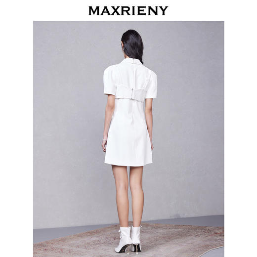 MAXRIENY白色西装裙夏短袖蝴蝶结连衣裙复古中长(货号:MC87DR285) 商品图2