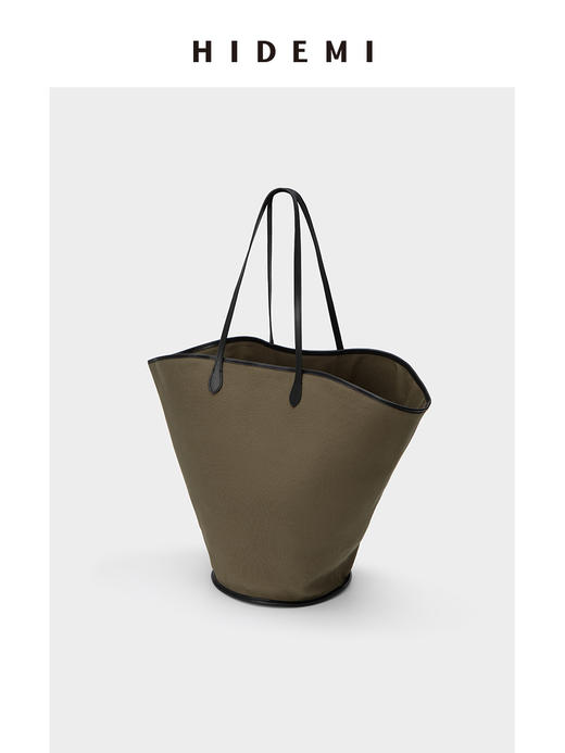 HIDEMI 军绿色帆布拼皮系列VASE TOTE艺术感花瓶托特包 大号/小号 商品图8
