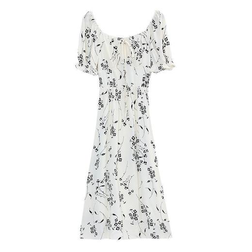 方领碎花连衣裙2024新款夏季女装高级感方领短袖修身显瘦中长裙子 商品图4