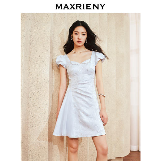 【城市静奢】MAXRIENY气质复古连衣裙夏法式显瘦钉珠褶皱裙子(货号:MS85DR053) 商品图1