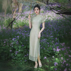 文艺修身，改良日常走秀长款新中式旗袍XL-24163