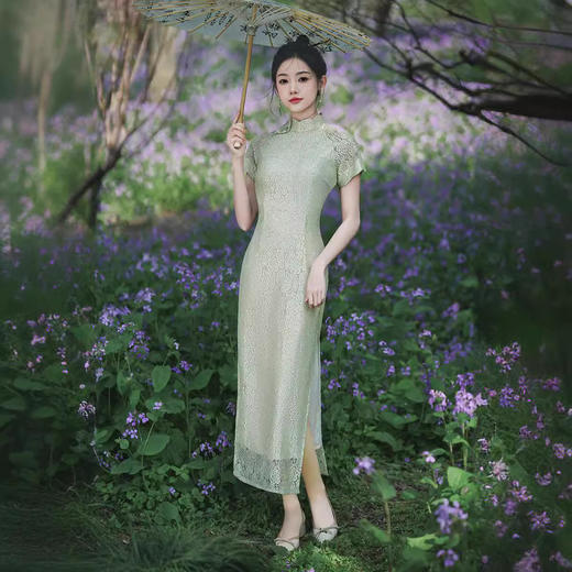 文艺修身，改良日常走秀长款新中式旗袍XL-24163 商品图0