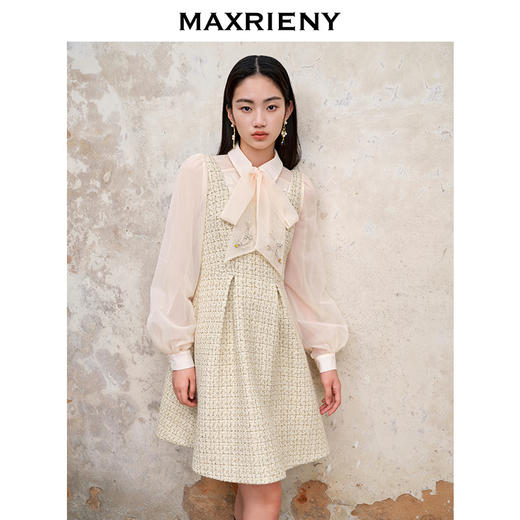 MAXRIENY名媛千金小香风背带连衣裙23早秋修身显瘦裙子约会小裙子(货号:MS88DR501) 商品图2