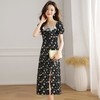 黑色碎花连衣裙女夏短袖2024新款女装法式小众小雏菊茶歇中长裙子 商品缩略图0