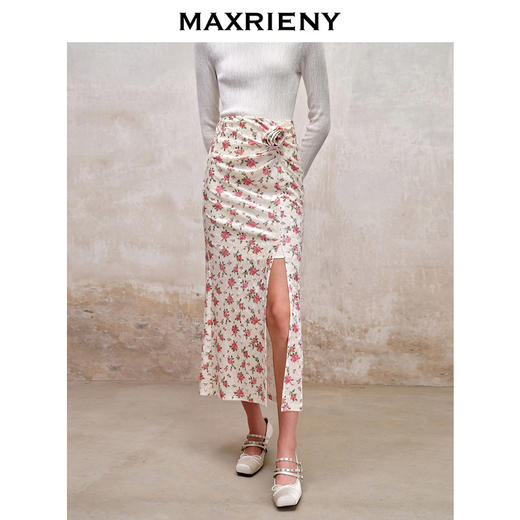 MAXRIENY精致浪漫复古感丝绒提花半裙秋冬包臀半身裙子(货号:MS88SK756) 商品图1