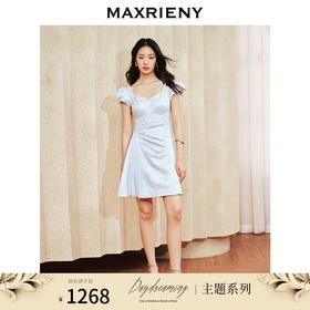 【城市静奢】MAXRIENY气质复古连衣裙夏法式显瘦钉珠褶皱裙子(货号:MS85DR053)