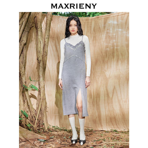 MAXRIENY吊带连衣裙钉珠a字裙设计感复古显瘦格雷系穿搭(货号:MC87DR752) 商品图1
