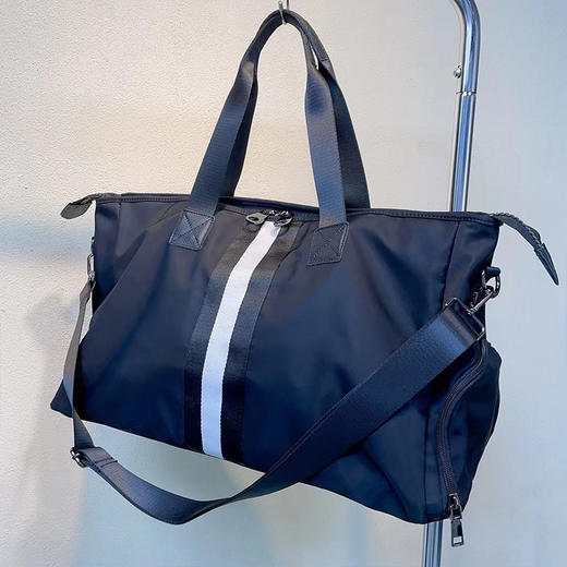 ALBB-休闲旅行包男女单肩大包防水尼龙包包个性撞色织带简约短途行李包 商品图3