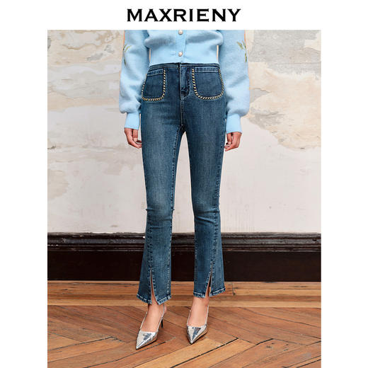 【商场同款】MAXRIENY精致复古微喇牛仔裤2023秋冬新款开叉小脚裤(货号:MC88PA552) 商品图2