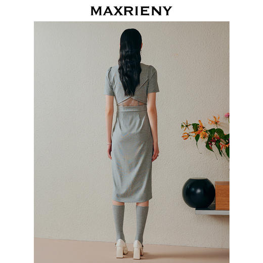 【商场同款】MAXRIENY精致轻奢感不对称抽褶连衣裙修身遮肉开叉裙(货号:MC88DR334) 商品图3