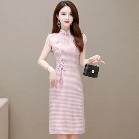 国风优雅，格纹改良旗袍裙QYM-YJ-24004-L