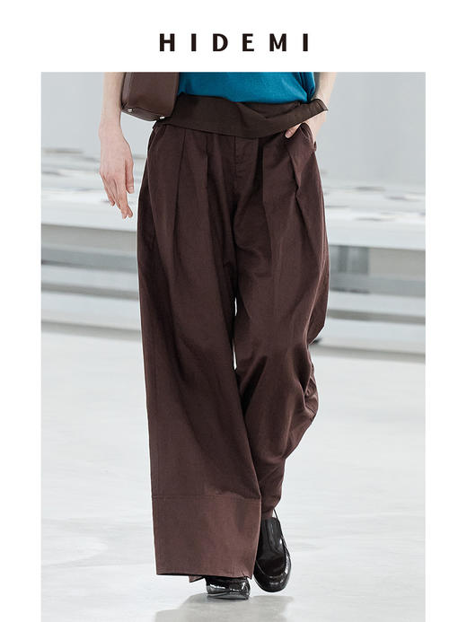 HIDEMI 【超模裤】极简自然水洗亚麻廓形高腰休闲阔腿裤休闲长裤 商品图4