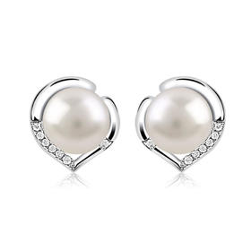 ALBB-925纯银时尚淡水珍珠爱心耳钉女高级感百搭秋冬季气质耳饰