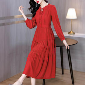 AHM-8265法式优雅红色大摆长裙夏季新款时尚高级感气质显瘦连衣裙