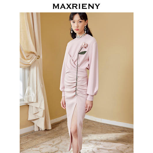 MAXRIENY高开叉抽褶包臀裙秋季高腰设计感半身裙(货号:MC87SK564) 商品图3