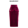 MAXRIENY深红色灯芯绒高腰包臀裙秋装丝绒半身裙(货号:MC87SK807) 商品缩略图4