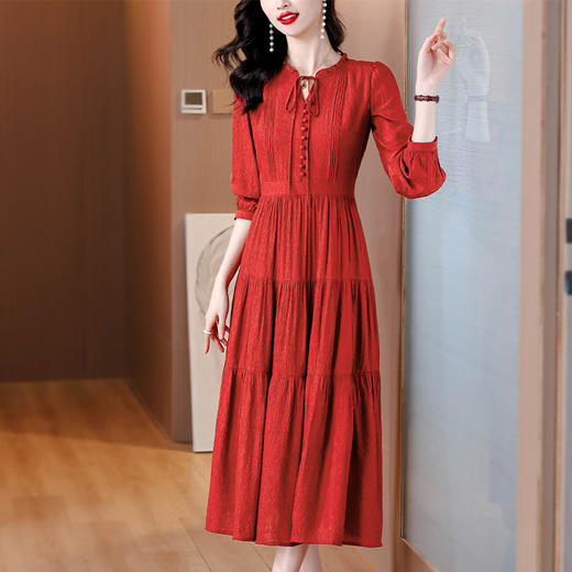 AHM-8265法式优雅红色大摆长裙夏季新款时尚高级感气质显瘦连衣裙 商品图1