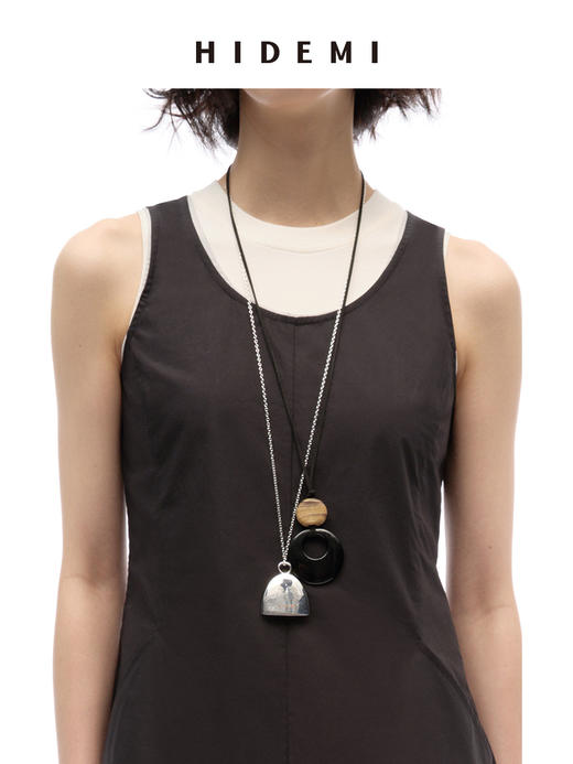 HIDEMI昨日我是月亮系列设计感半月金属链条麂皮绳叠戴项链 商品图9