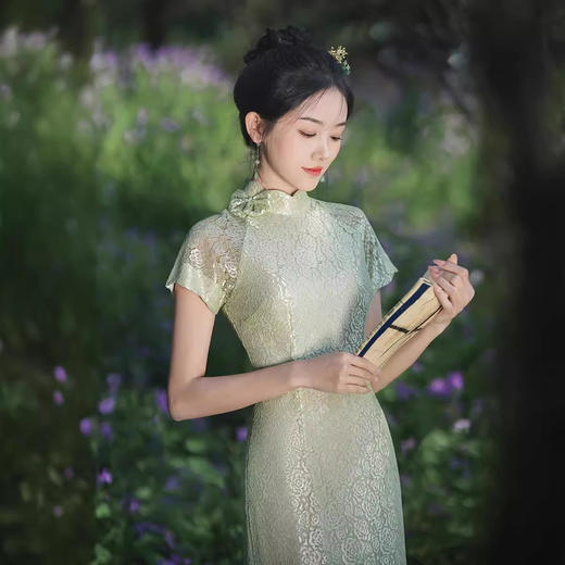 文艺修身，改良日常走秀长款新中式旗袍XL-24163 商品图3