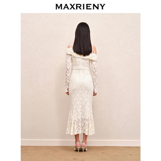 MAXRIENY精致优雅磨毛蕾丝连衣裙气质约会小白裙秋装鱼尾裙(货号:MS88DR545) 商品图3